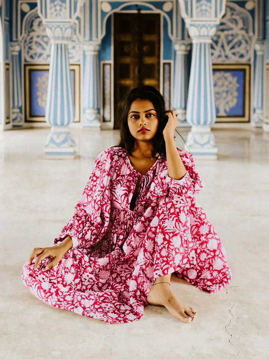 Floral Tie Neck Lantern Sleeve Dress - Trendsi - Flyclothing LLC