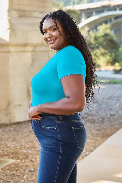 Basic Bae Full Size Round Neck Short Sleeve Bodysuit - Trendsi - Flyclothing LLC