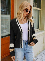 Contrast Button Up Dropped Shoulder Cardigan - Trendsi - Flyclothing LLC