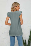 Smocked Round Neck Eyelet Top - Trendsi - Flyclothing LLC
