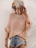 Boat Neck Cuffed Sleeve Slit Tunic Knit Top - Trendsi - Flyclothing LLC