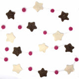 Hand Crafted Felt from Nepal: Stars Garland, Grey/Pink - Global Groove Direct