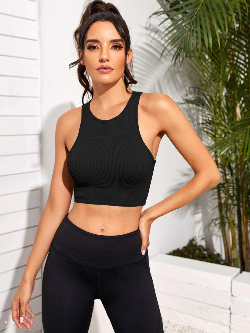 Cropped Round Neck Sports Tank Top - Trendsi - Flyclothing LLC