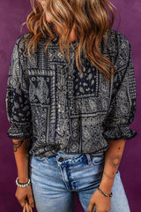 Printed Buttoned Flounce Sleeve Blouse - Flyclothing LLC