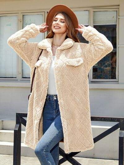 Texture Button Up Dropped Shoulder Coat - Trendsi - Flyclothing LLC
