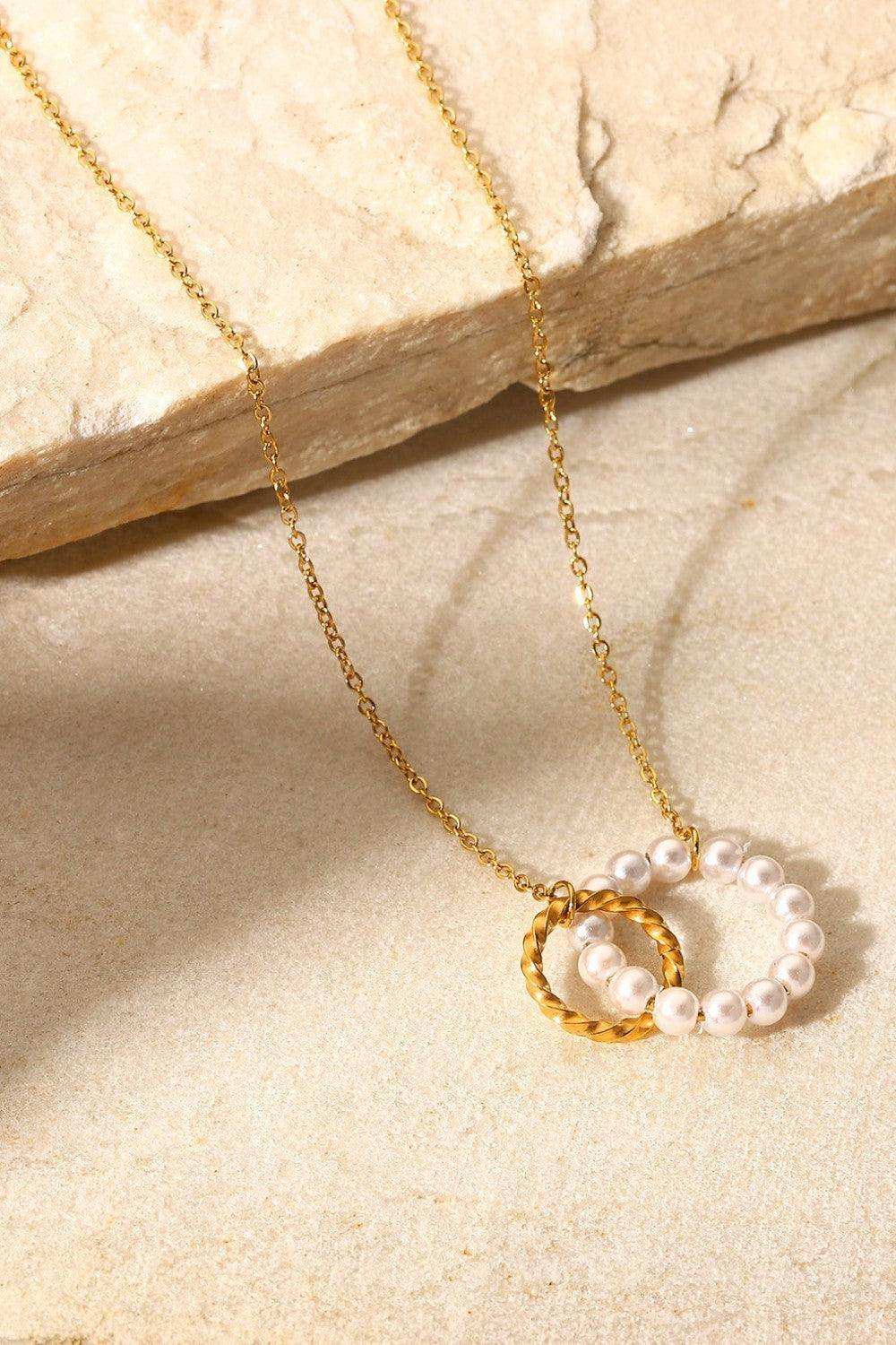 Pearl Hoop Link Pendant Necklace - Trendsi - Flyclothing LLC