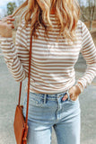 Striped Mock Neck Long Sleeve Top - Trendsi - Flyclothing LLC