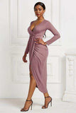 High-low Ruched Surplice Long Sleeve Dress - Trendsi - Flyclothing LLC