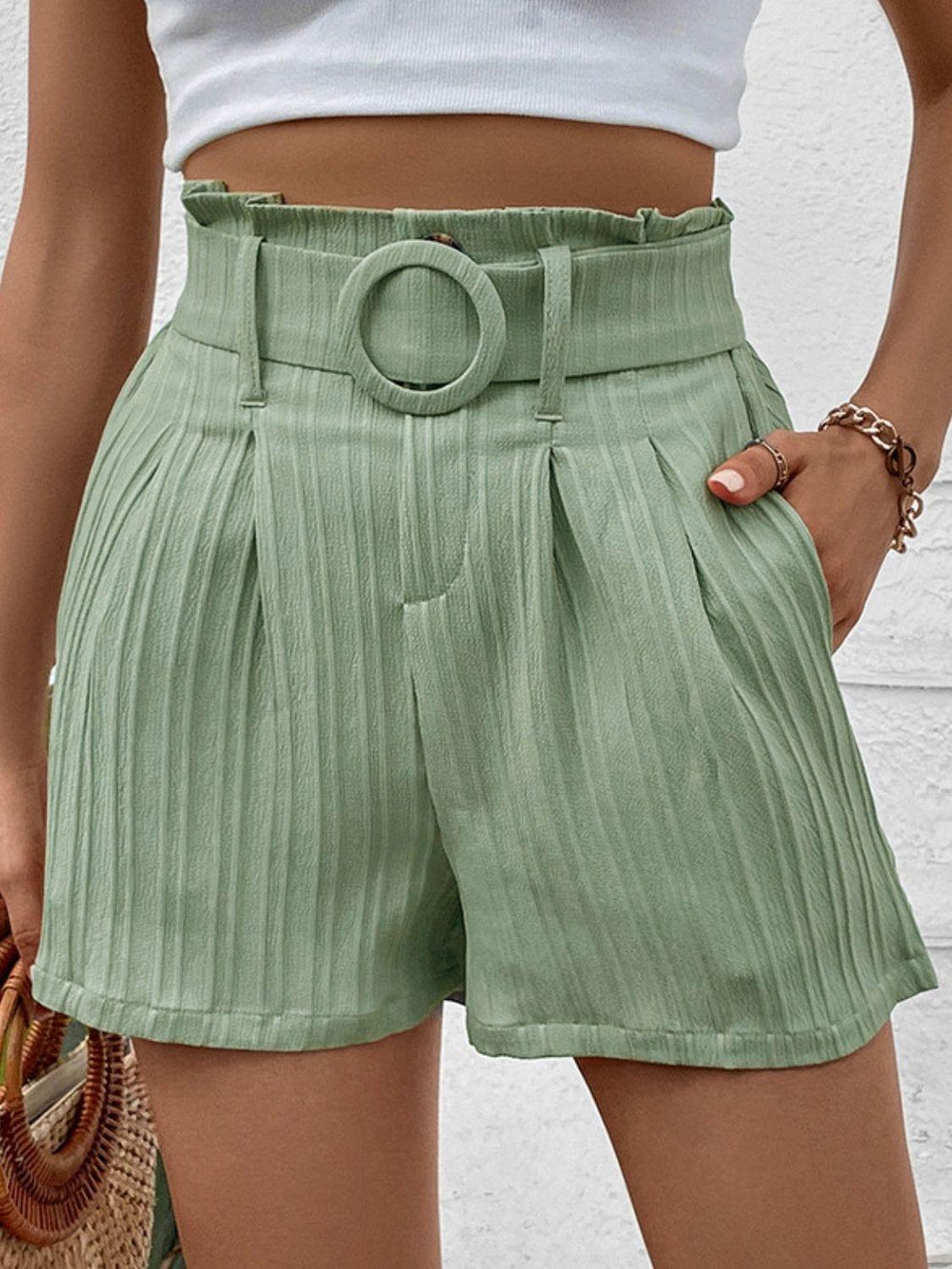 Belted Shorts with Pockets - Trendsi
