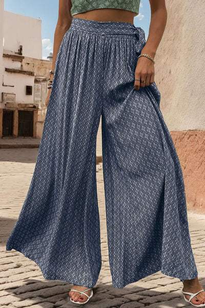 Printed Tied Wide Leg Pants - Trendsi - Flyclothing LLC