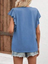 Notched Cap Sleeve T-Shirt - Trendsi - Flyclothing LLC