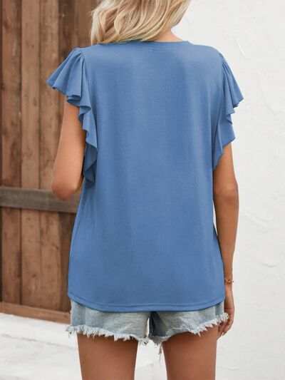 Notched Cap Sleeve T-Shirt - Trendsi - Flyclothing LLC