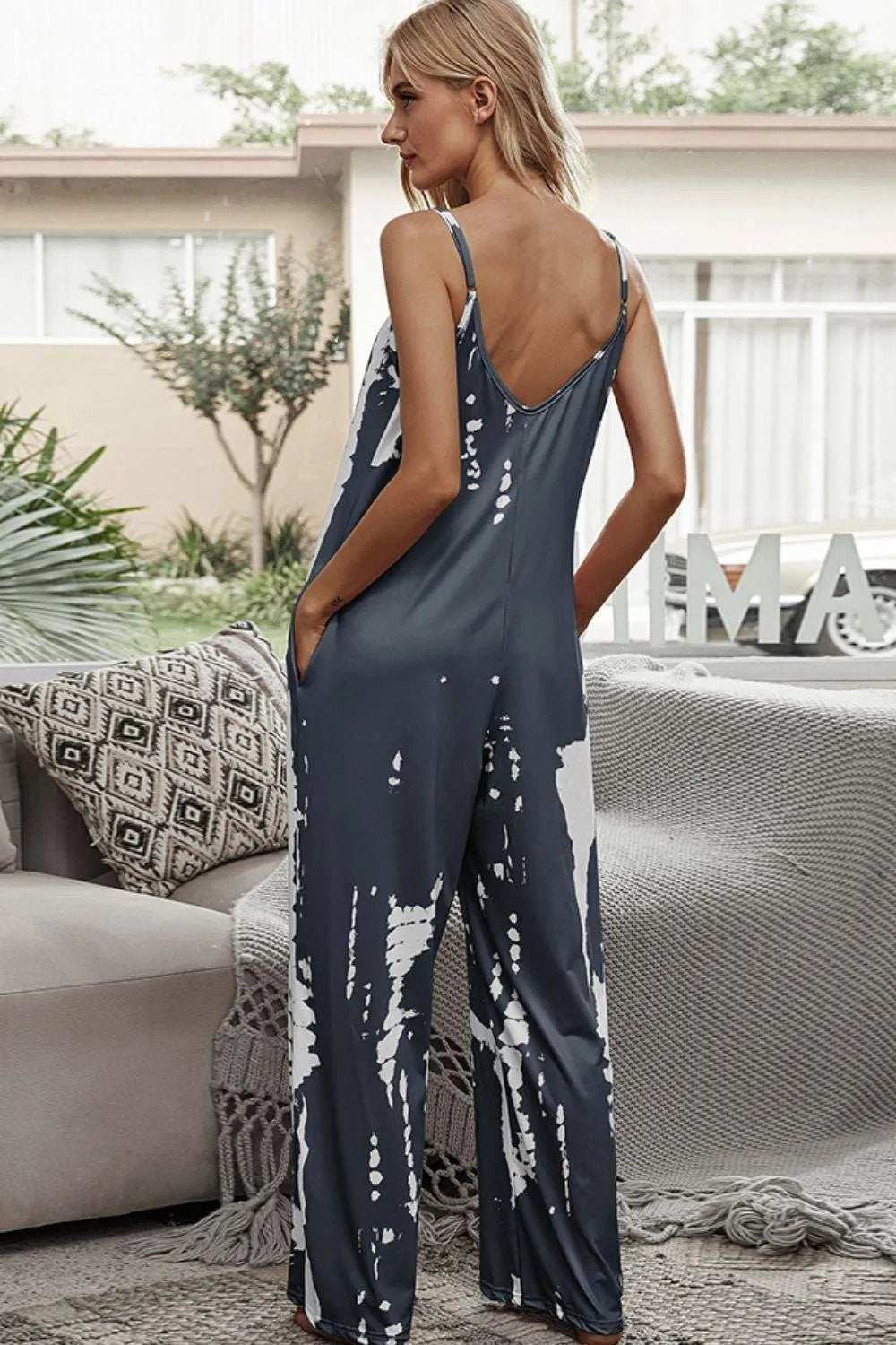 Tie-Dye Spaghetti Strap Jumpsuit with Pockets - Trendsi - Flyclothing LLC