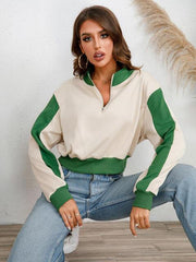 Contrast Half Zip Drop Shoulder Sweatshirt - Trendsi