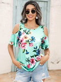 Floral Cold-Shoulder Short Sleeve Top - Trendsi - Flyclothing LLC