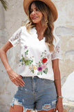 Floral Graphic Scalloped V-Neck Top - Trendsi - Flyclothing LLC