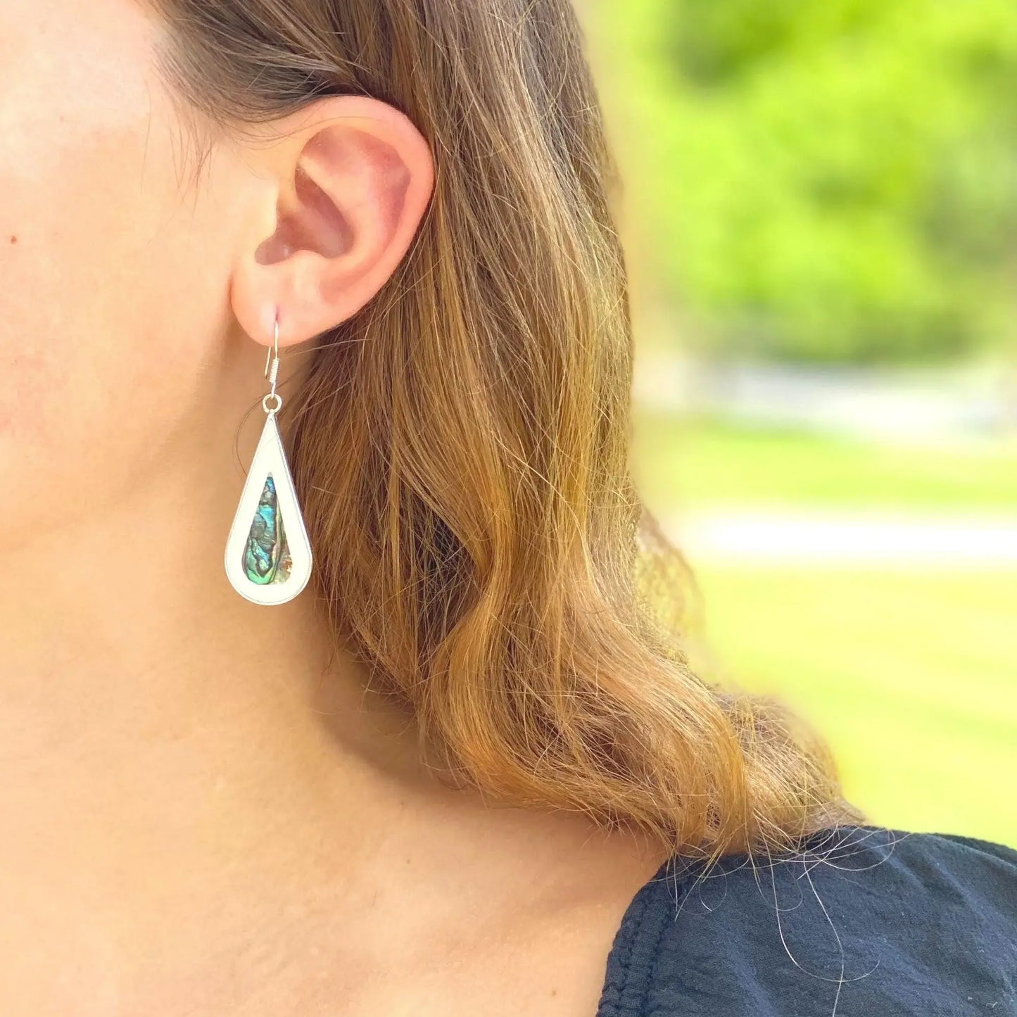 Teardrop Abalone and Mother of Pearl Drop Earrings - Artisana - Flyclothing LLC