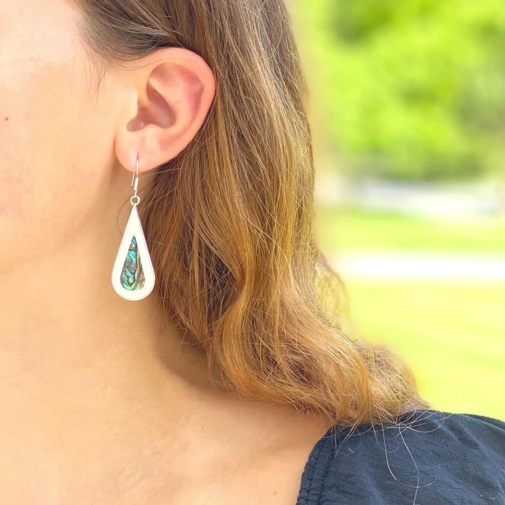 Teardrop Abalone and Mother of Pearl Drop Earrings - Artisana - Flyclothing LLC