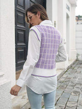 Plaid V-Neck Sweater Vest - Trendsi - Flyclothing LLC