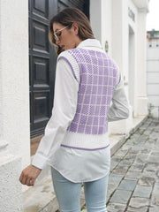 Plaid V-Neck Sweater Vest - Trendsi
