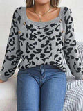 Leopard Buttoned Square Neck Sweater - Trendsi - Flyclothing LLC