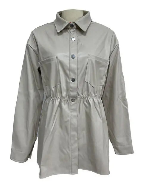 Snap Down Collared Jacket - Trendsi - Flyclothing LLC