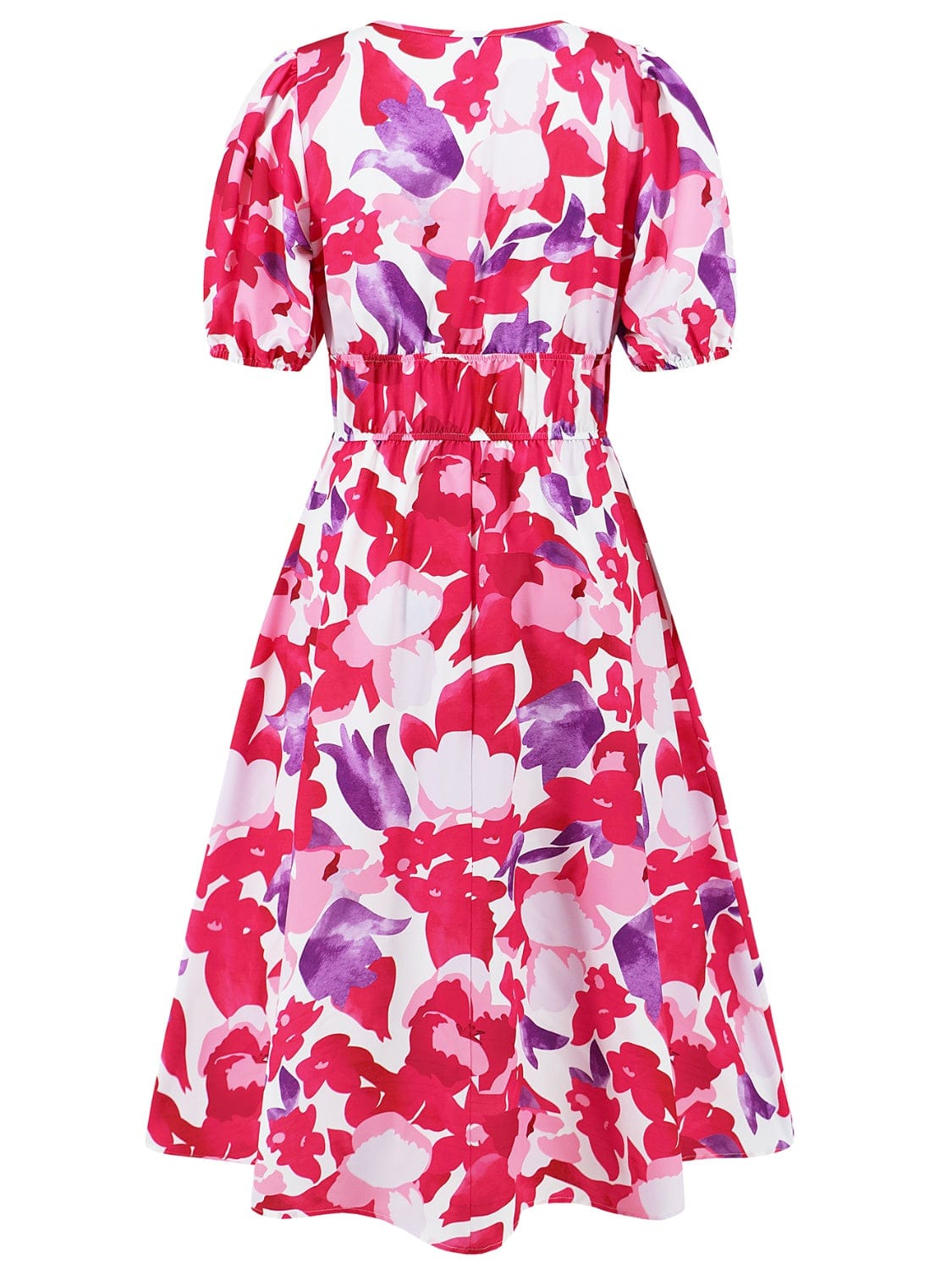 Ruched Printed Surplice Short Sleeve Dress - Trendsi