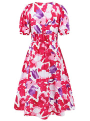 Ruched Printed Surplice Short Sleeve Dress - Trendsi