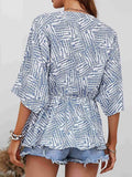 Printed V-Neck Dolman Sleeve Blouse - Trendsi - Flyclothing LLC
