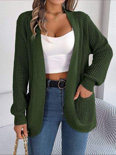 Open Front Long Sleeve Cardigan with Pockets - Trendsi - Flyclothing LLC