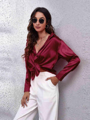Collared Neck Buttoned Long Sleeve Shirt - Trendsi