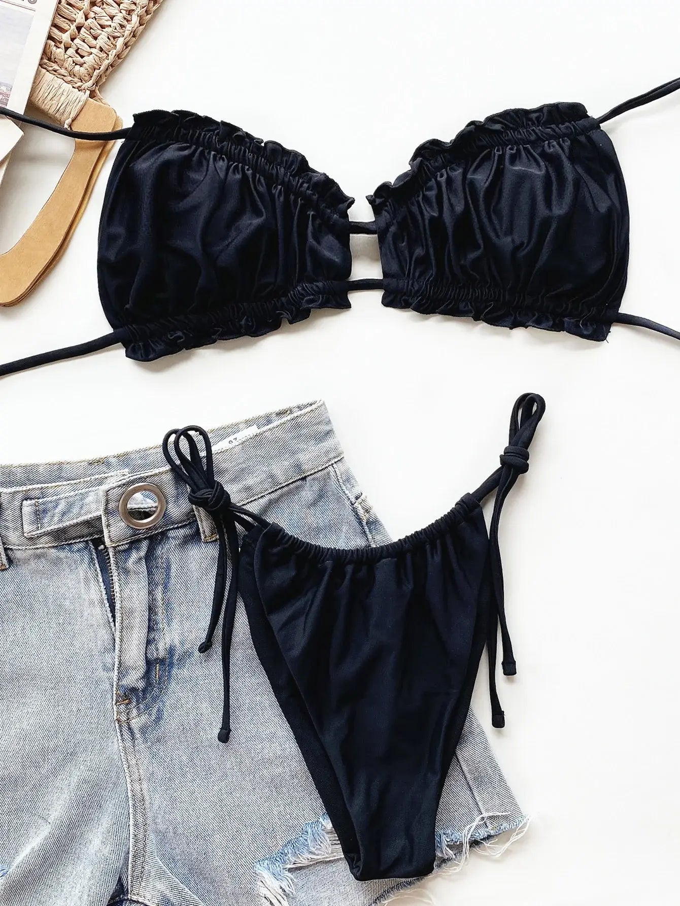 Frill Trill Halter Neck Bikini Set - Trendsi - Flyclothing LLC