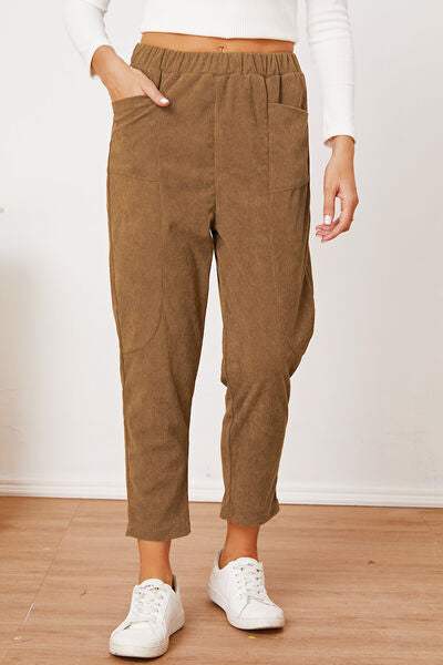 Pocketed Elastic Waist Pants - Trendsi - Flyclothing LLC