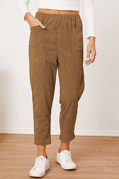 Pocketed Elastic Waist Pants - Trendsi - Flyclothing LLC