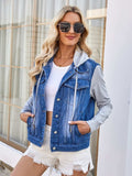 Pocketd Button Up Detachable Hooded Denim Jacket - Trendsi - Flyclothing LLC