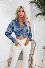 Lapel Collar Button Up Long Sleeve Shirt - Trendsi