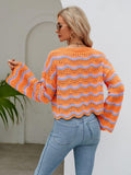 Round Neck Openwork Flare Sleeve Knit Top - Trendsi