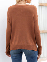 Round Neck Dropped Shoulder Slit T-Shirt - Trendsi