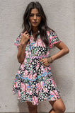 Printed Ruffle Hem Short Sleeve Mini Dress - Trendsi
