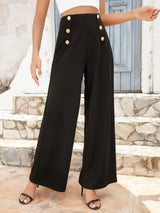 Buttoned High Waist Relax Fit Long Pants - Trendsi - Flyclothing LLC