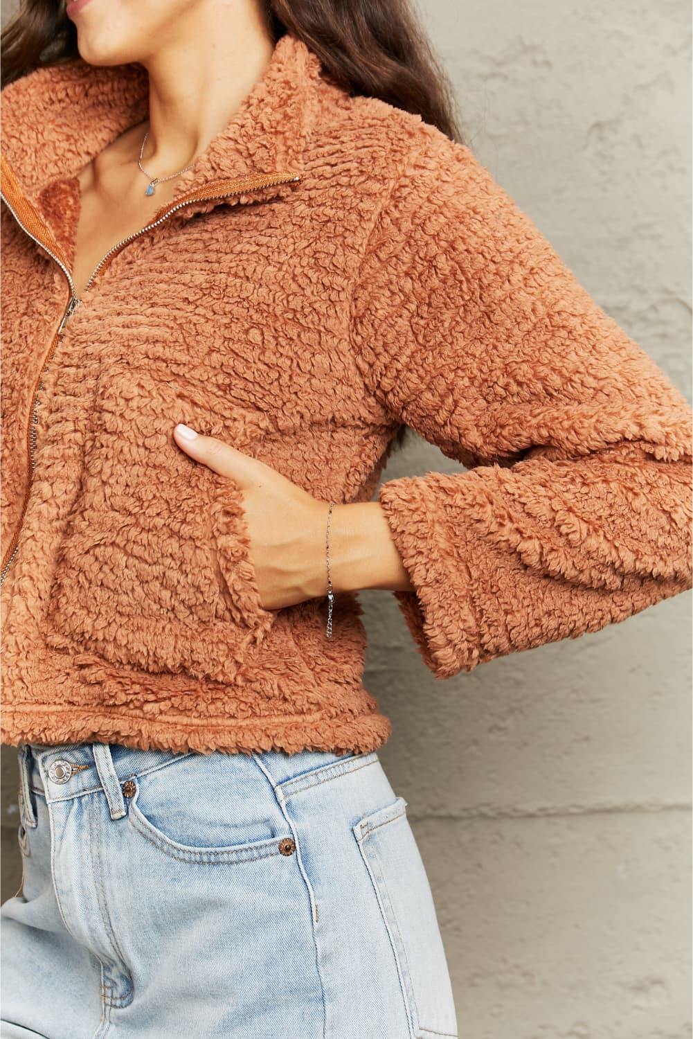 Zip-Up Collared Teddy Jacket - Flyclothing LLC
