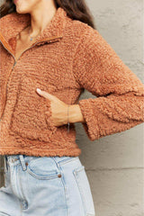 Zip-Up Collared Teddy Jacket - Trendsi - Flyclothing LLC