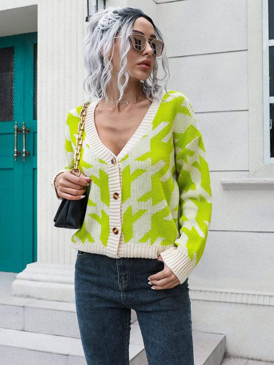Houndstooth Button Down Cardigan - Trendsi - Flyclothing LLC