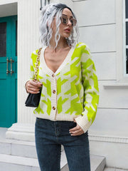 Houndstooth Button Down Cardigan - Trendsi