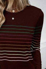 Striped Round Neck Long Sleeve T-Shirt - Trendsi - Flyclothing LLC