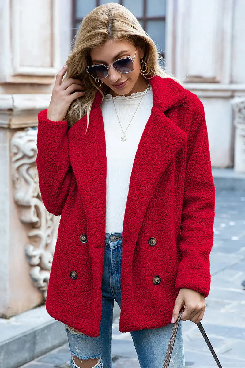 Full Size Lapel Collar Sherpa Coat - Trendsi - Flyclothing LLC