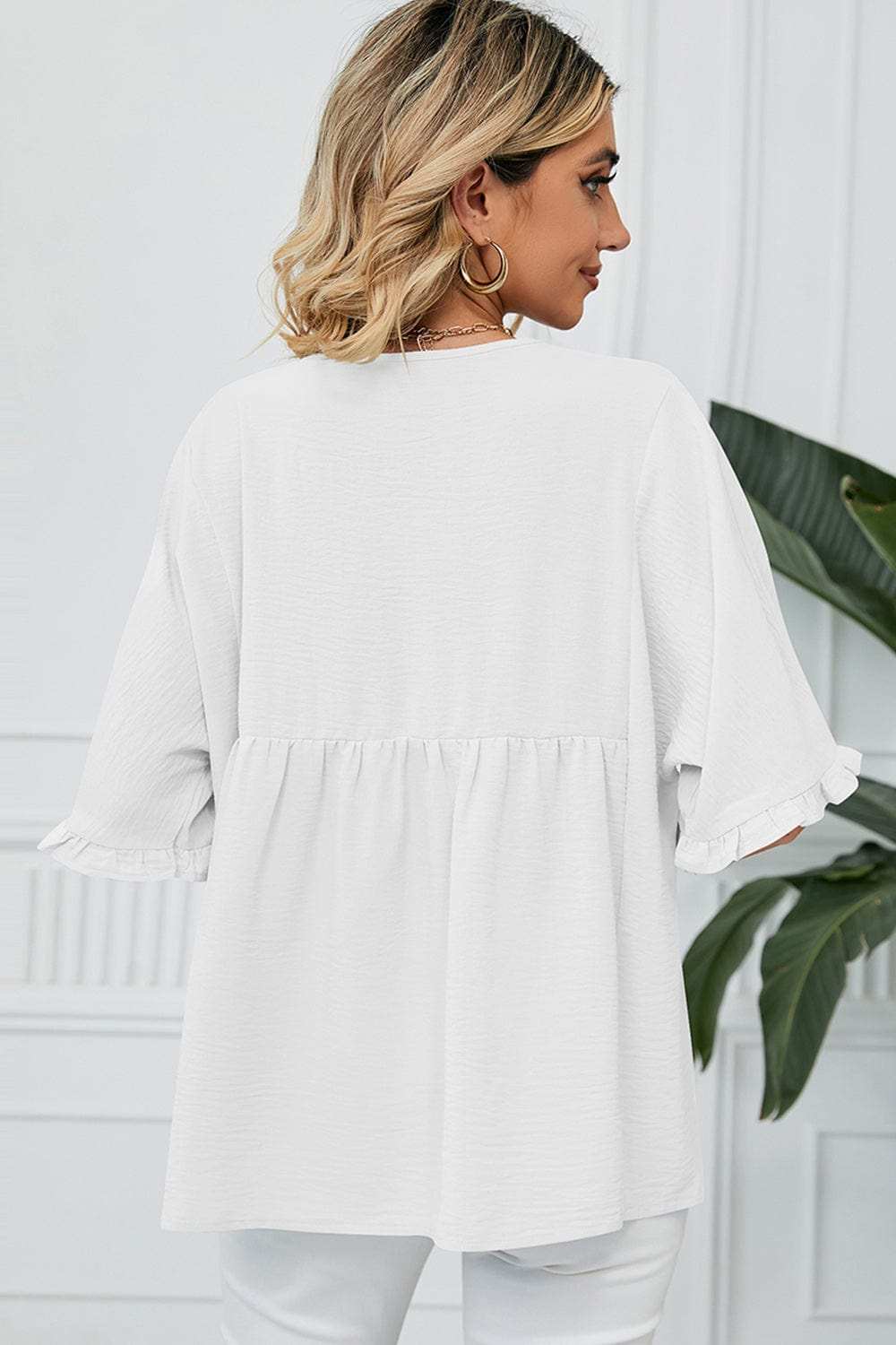 Peplum V-Neck Half Sleeve T-Shirt - Trendsi - Flyclothing LLC