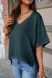Eyelet V-Neck Dropped Shoulder T-Shirt - Trendsi - Flyclothing LLC