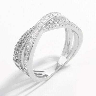 X Shape Inlaid Zircon 925 Sterling Silver Ring - Trendsi - Flyclothing LLC