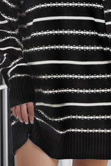 Striped V-Neck Sweater Dress - Flyclothing LLC